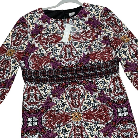 NWT Chico's Medallion-Print Dress Ikat paisley geometric print sheath dress 2/L - Picture 11 of 12